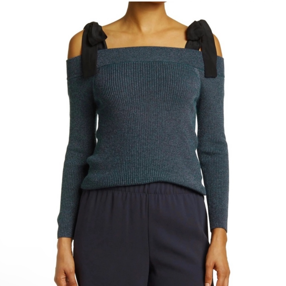 Rebecca Taylor Lurex off the shoulder Bow Sweater